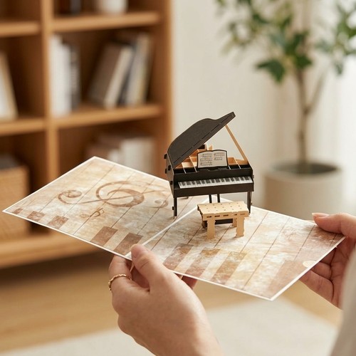 Piano pop greeting - greeting, card
